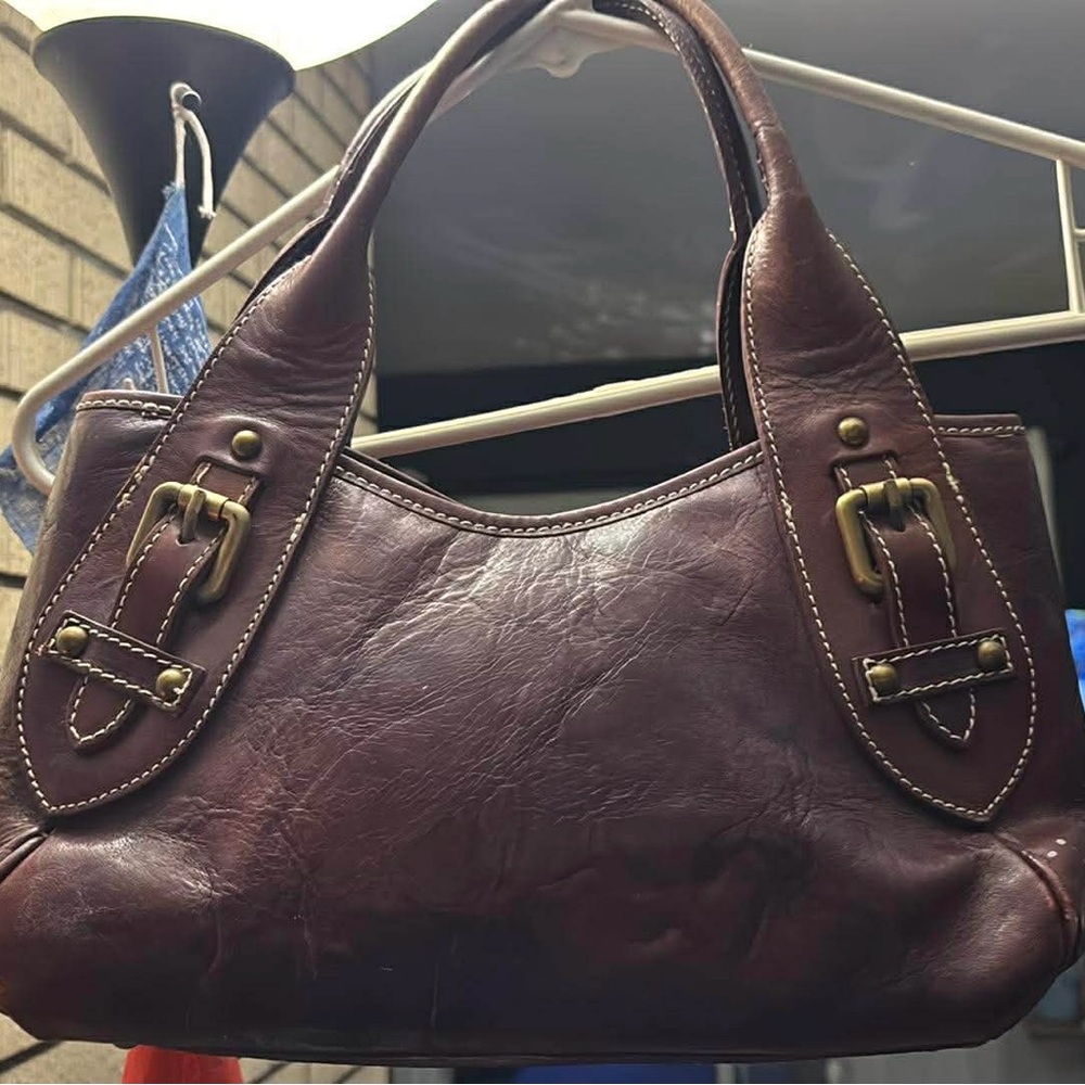 Elegant Brown Leather Handbag made in Italy Maroon color genuine leather